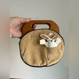 Corduroy and wood children’s purse